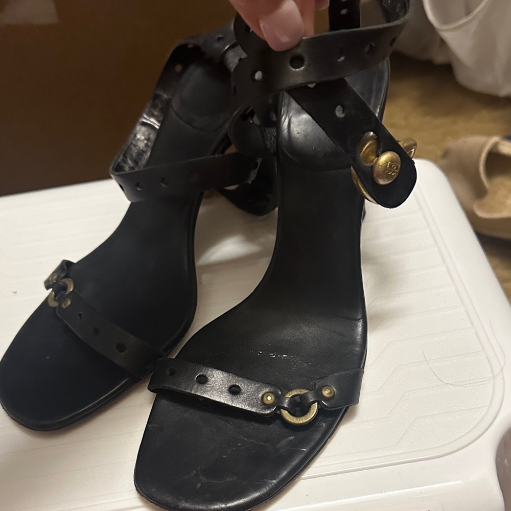 Bally Black Sandals with Gold Buckles
